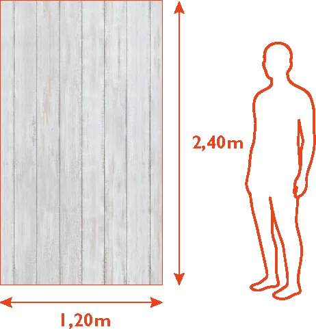 Chapa Simplíssima de 1,20 m por 2,40 m ao lado de uma pessoa, para comparar o tamanho